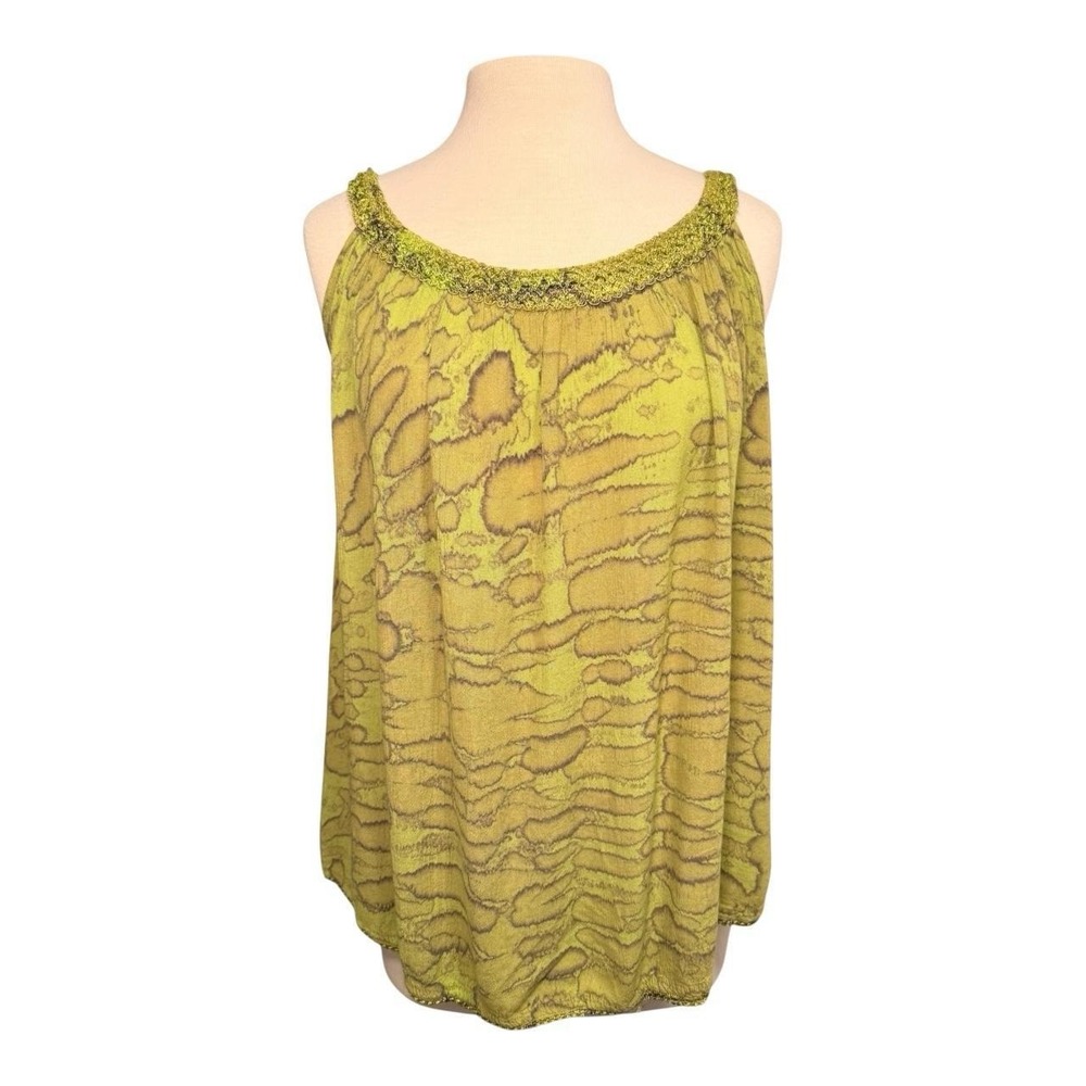 Advance Apparels Vintage Y2K Boho Rayon Tank Top Green Abstract Print OS